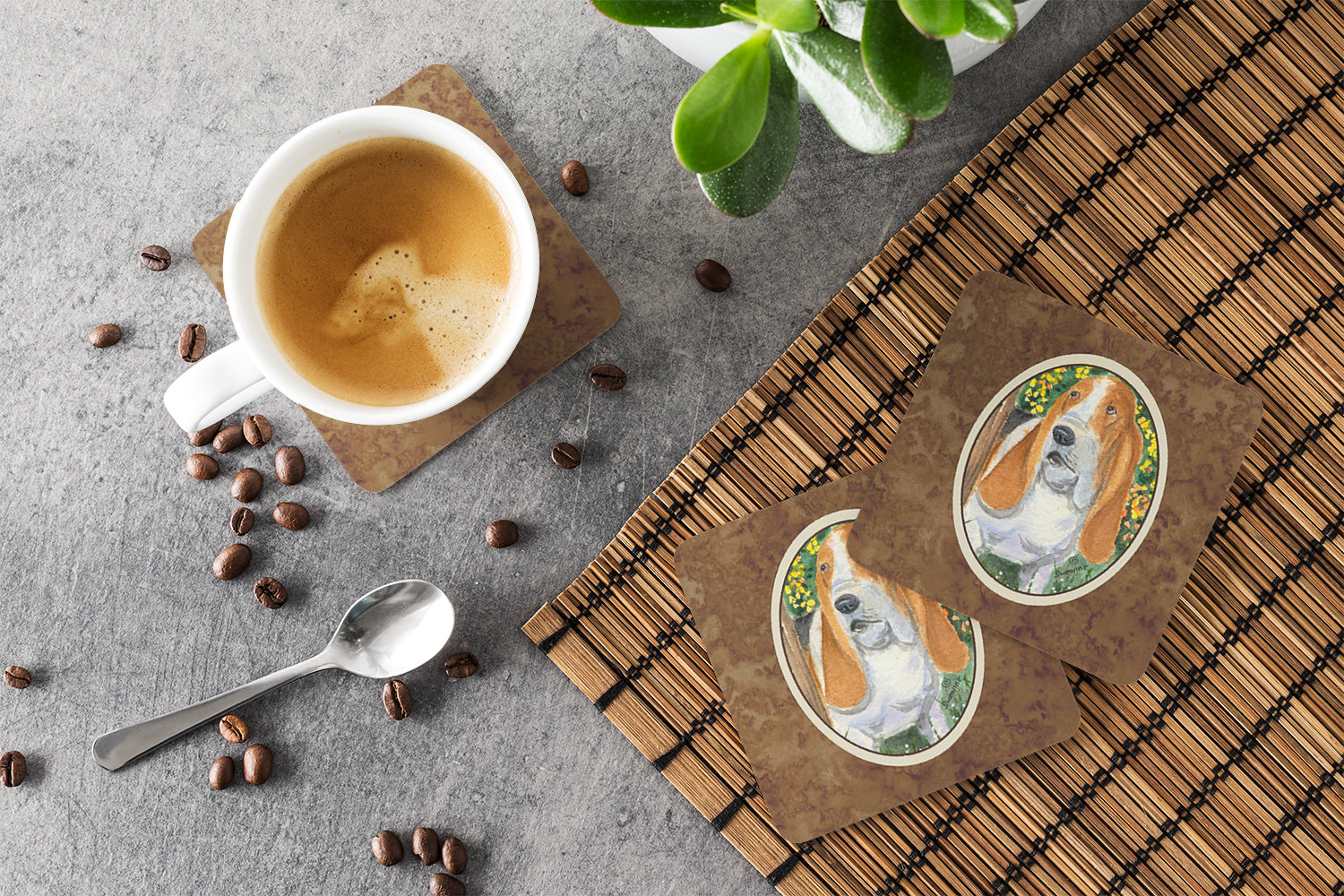 Basset Hound Foam Coasters Set of 4 Cup Coasters for Indoor Outdoor, Tabletop Protection, Anti Slip, Mouse pad Material