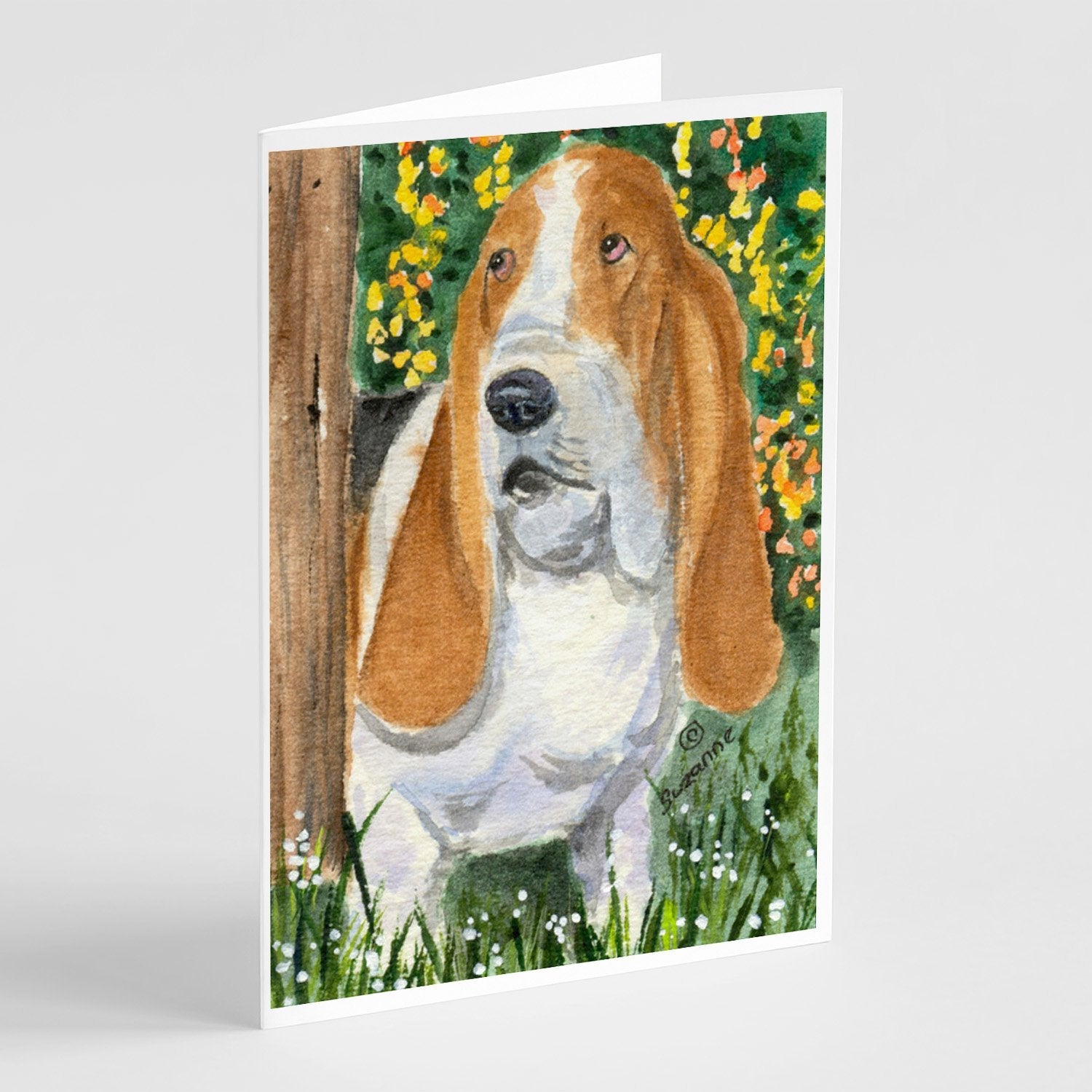 Basset Hound Greeting Cards Pack of 8 Blank Cards with Envelopes Whimsical A7 Size 5x7