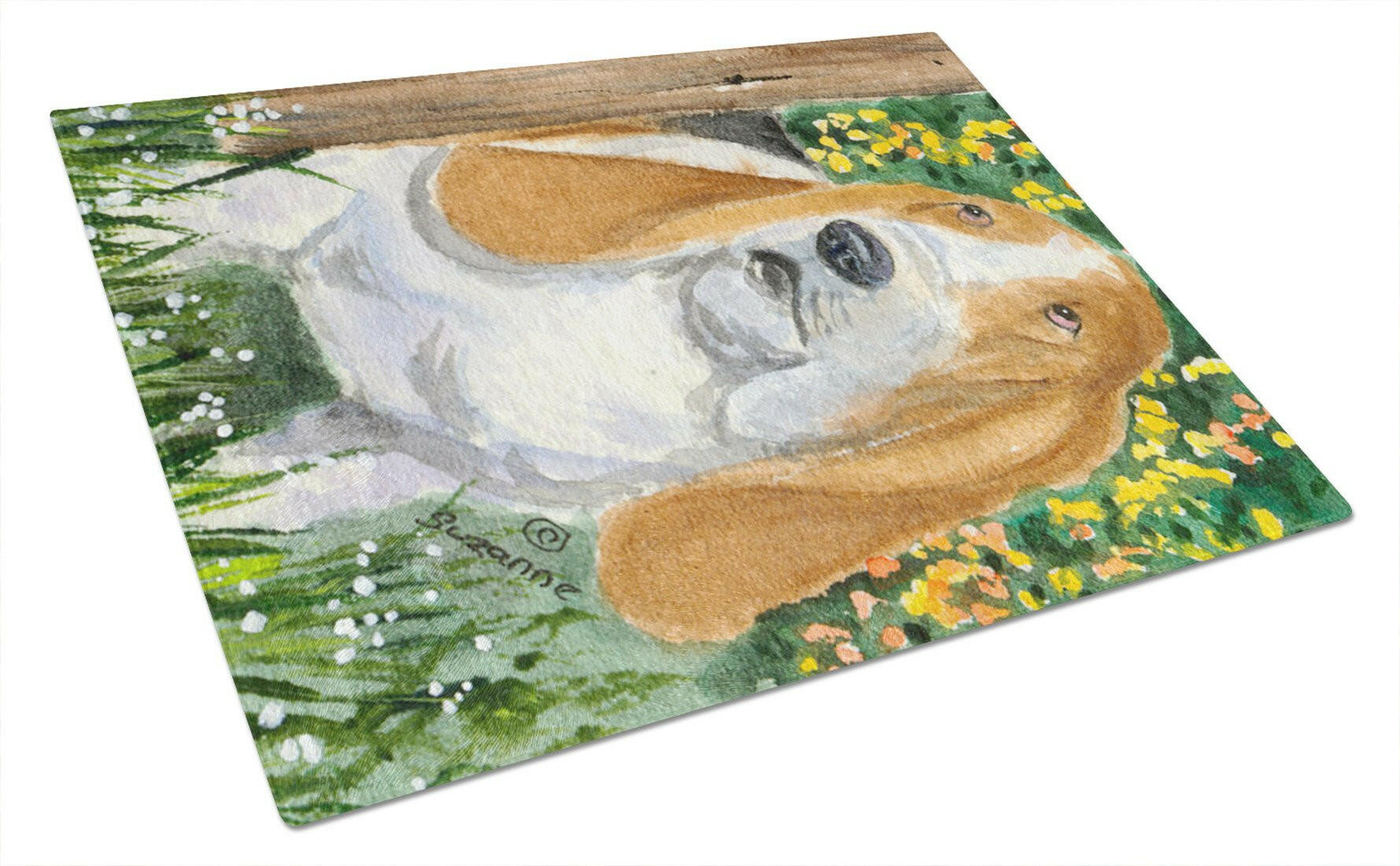 Basset Hound Cutting Board Tempered Glass Kitchen Cutting Surface, Heat Resistant Chopping, Non-Slip Feet, Food Prep & Serving
