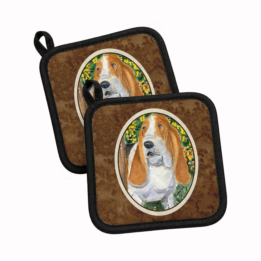 Basset Hound Pot Holder Set of 2 Heat Resistant Quilted Hot Pads 7.5 x 7.5 Inch, Insulated Kitchen Trivets for Cooking & Baking
