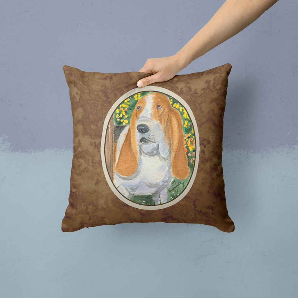 Basset Hound Decorative Throw Pillow 14x14 Indoor Outdoor Accent Cushion, Fabric Cover with Insert for Sofa, Bed, Porch & Living Room