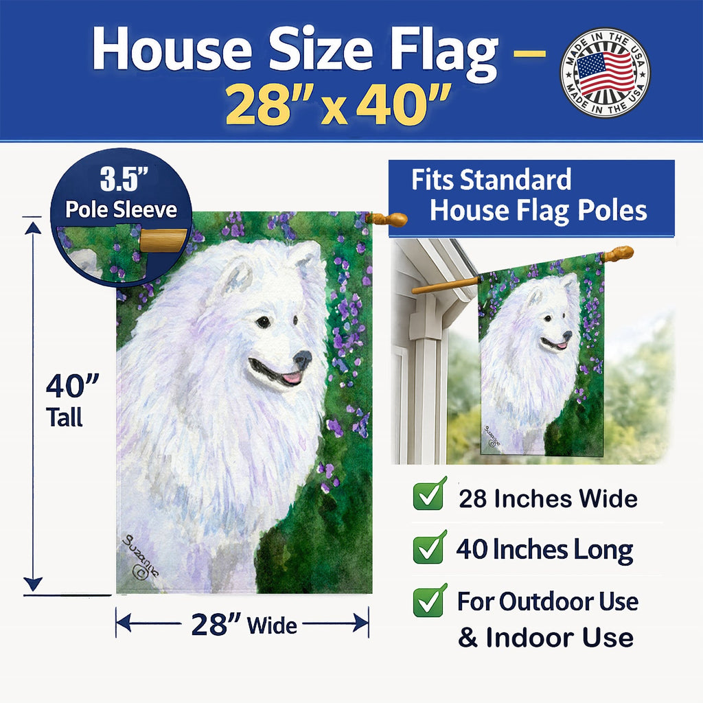 American Eskimo House Flag 28x40 Porch Sleeve Pole Decorative Outside Yard Banner Artwork Wall Hanging, Polyester