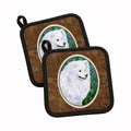 American Eskimo Pot Holder Set of 2 Heat Resistant Quilted Hot Pads 7.5 x 7.5 Inch, Insulated Kitchen Trivets for Cooking & Baking