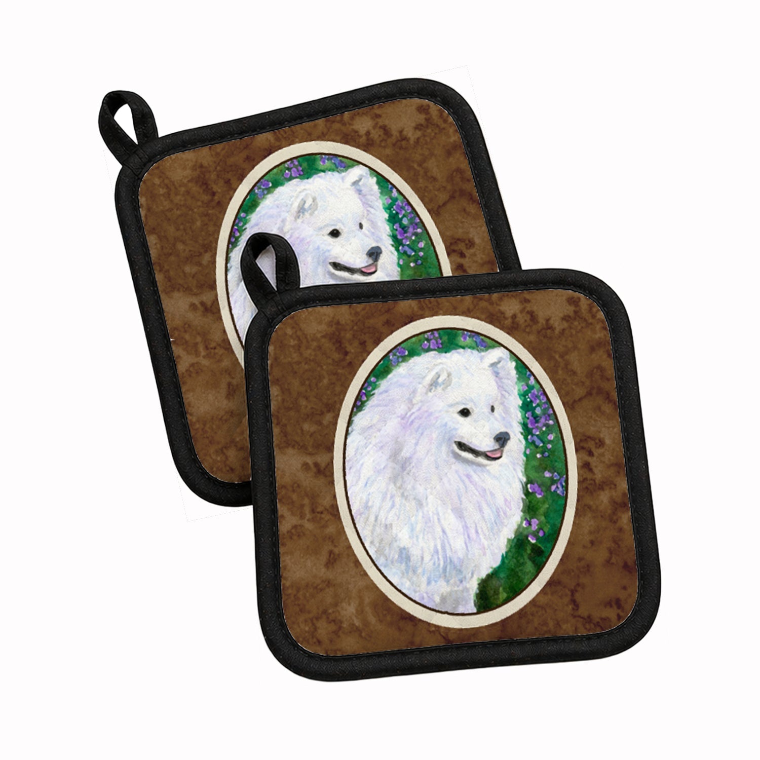 American Eskimo Pot Holder Set of 2 Heat Resistant Quilted Hot Pads 7.5 x 7.5 Inch, Insulated Kitchen Trivets for Cooking & Baking