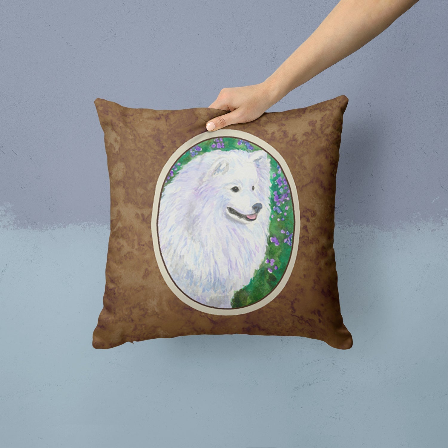 American Eskimo Decorative Throw Pillow 14x14 Indoor Outdoor Accent Cushion, Fabric Cover with Insert for Sofa, Bed, Porch & Living Room