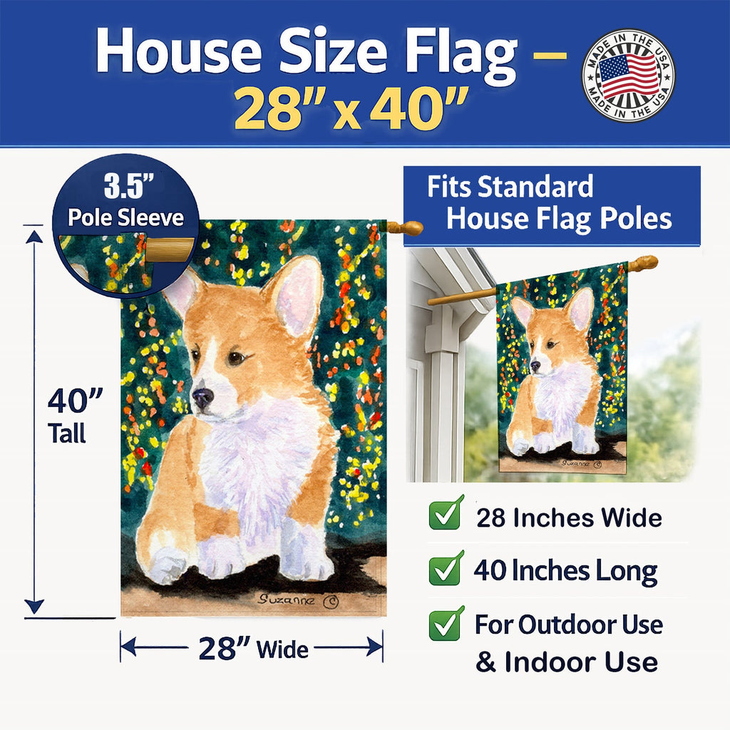 Corgi House Flag 28x40 Porch Sleeve Pole Decorative Outside Yard Banner Artwork Wall Hanging, Polyester
