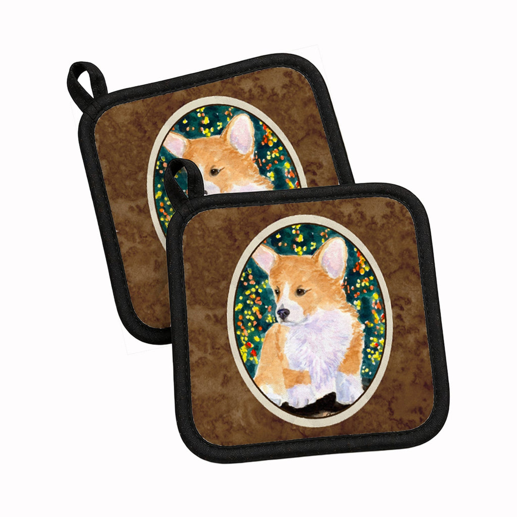 Corgi Pot Holder Set of 2 Heat Resistant Quilted Hot Pads 7.5 x 7.5 Inch, Insulated Kitchen Trivets for Cooking & Baking