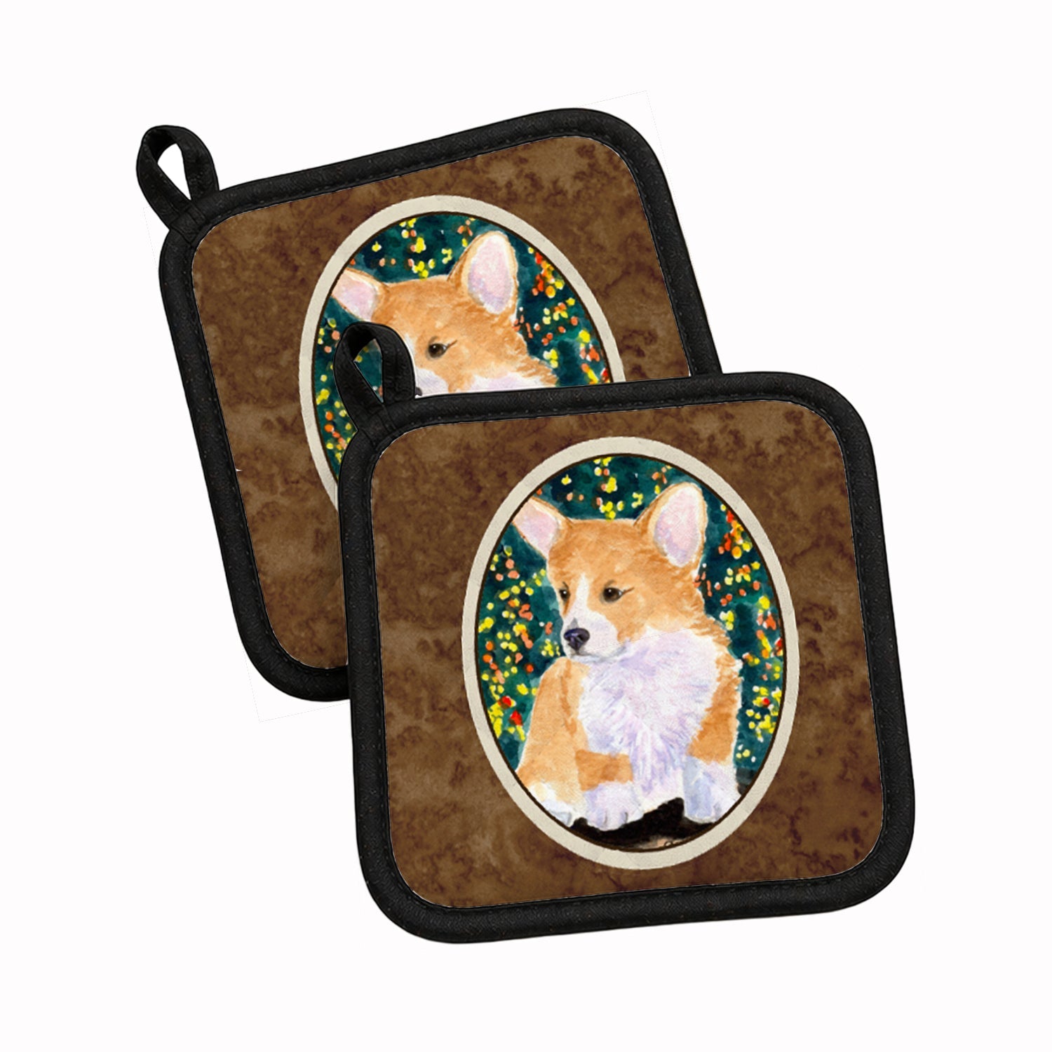 Corgi Pot Holder Set of 2 Heat Resistant Quilted Hot Pads 7.5 x 7.5 Inch, Insulated Kitchen Trivets for Cooking & Baking