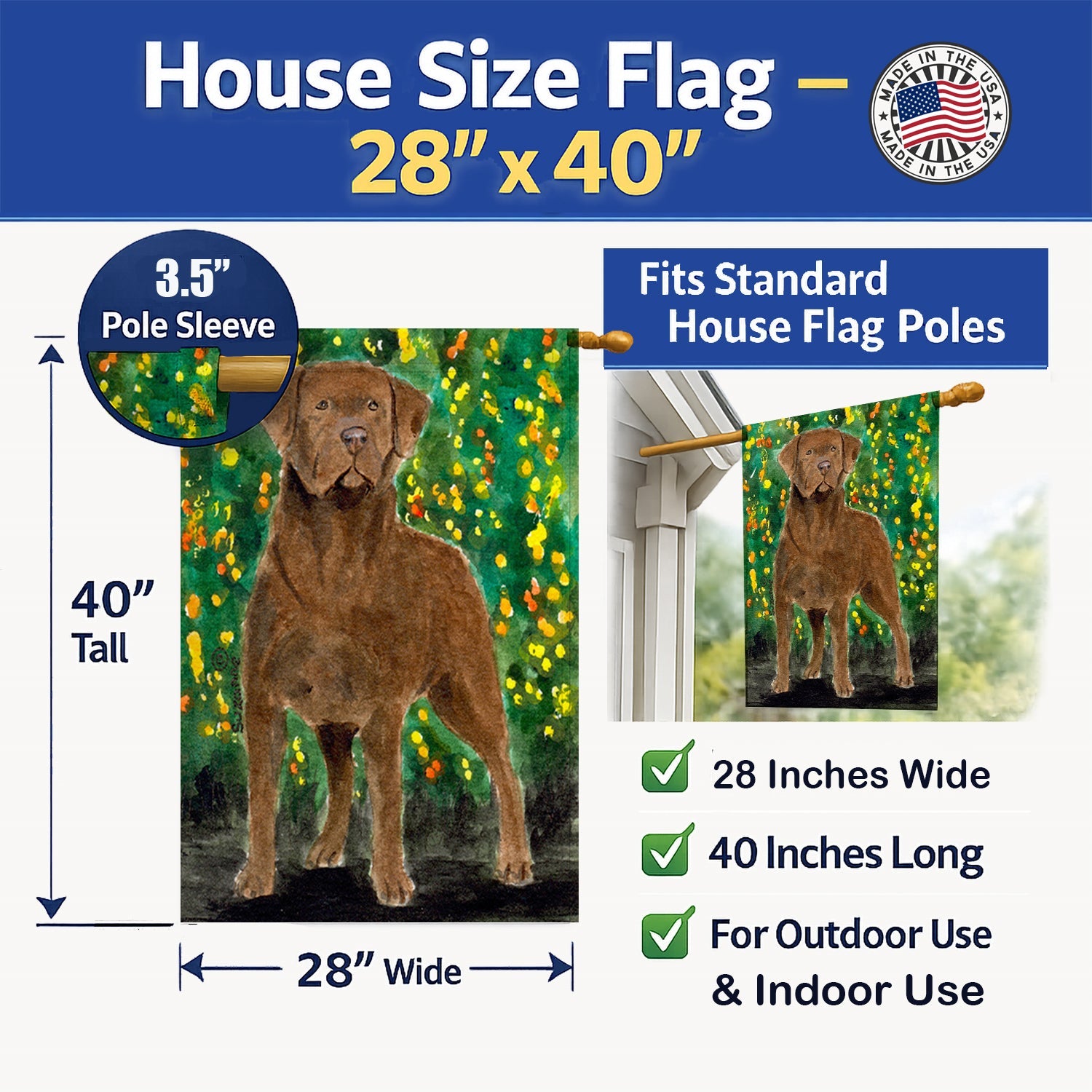 Chesapeake Bay Retriever House Flag 28x40 Porch Sleeve Pole Decorative Outside Yard Banner Artwork Wall Hanging, Polyester