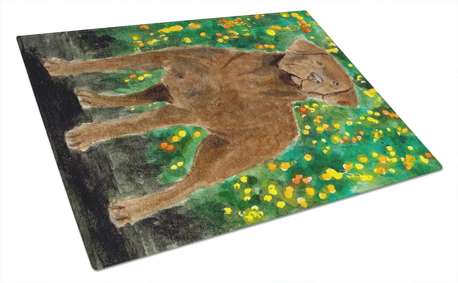 Chesapeake Bay Retriever Cutting Board Tempered Glass Kitchen Cutting Surface, Heat Resistant Chopping, Non-Slip Feet, Food Prep & Serving