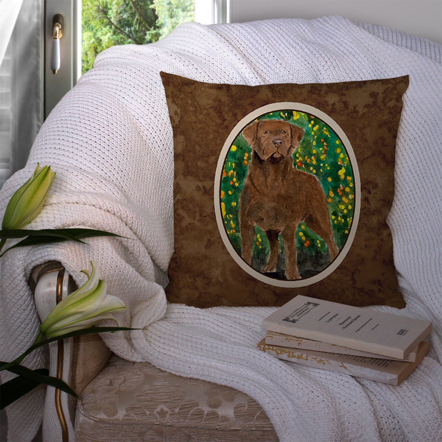 Chesapeake Bay Retriever Decorative Throw Pillow 14x14 Indoor Outdoor Accent Cushion, Fabric Cover with Insert for Sofa, Bed, Porch & Living Room