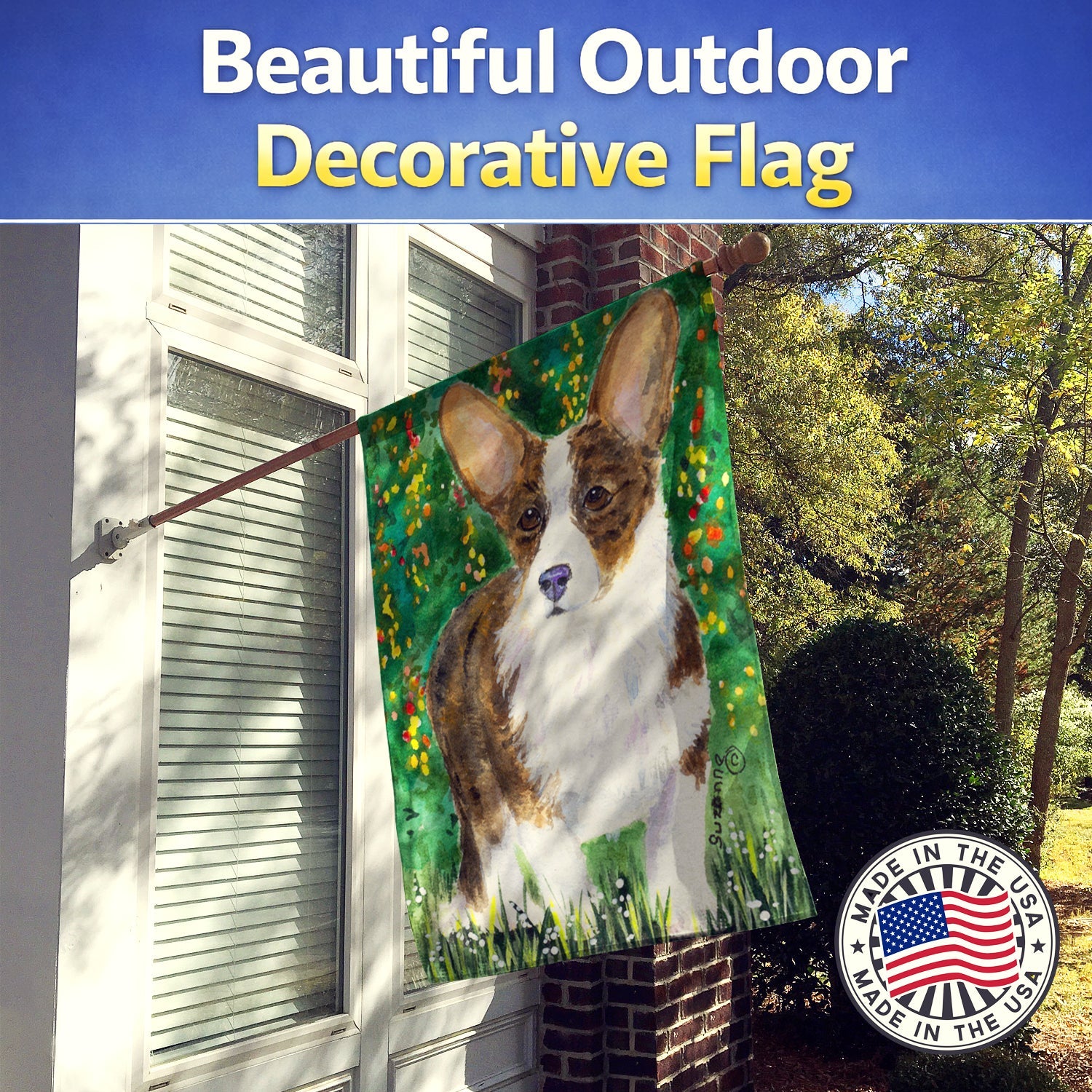 Corgi House Flag 28x40 Porch Sleeve Pole Decorative Outside Yard Banner Artwork Wall Hanging, Polyester
