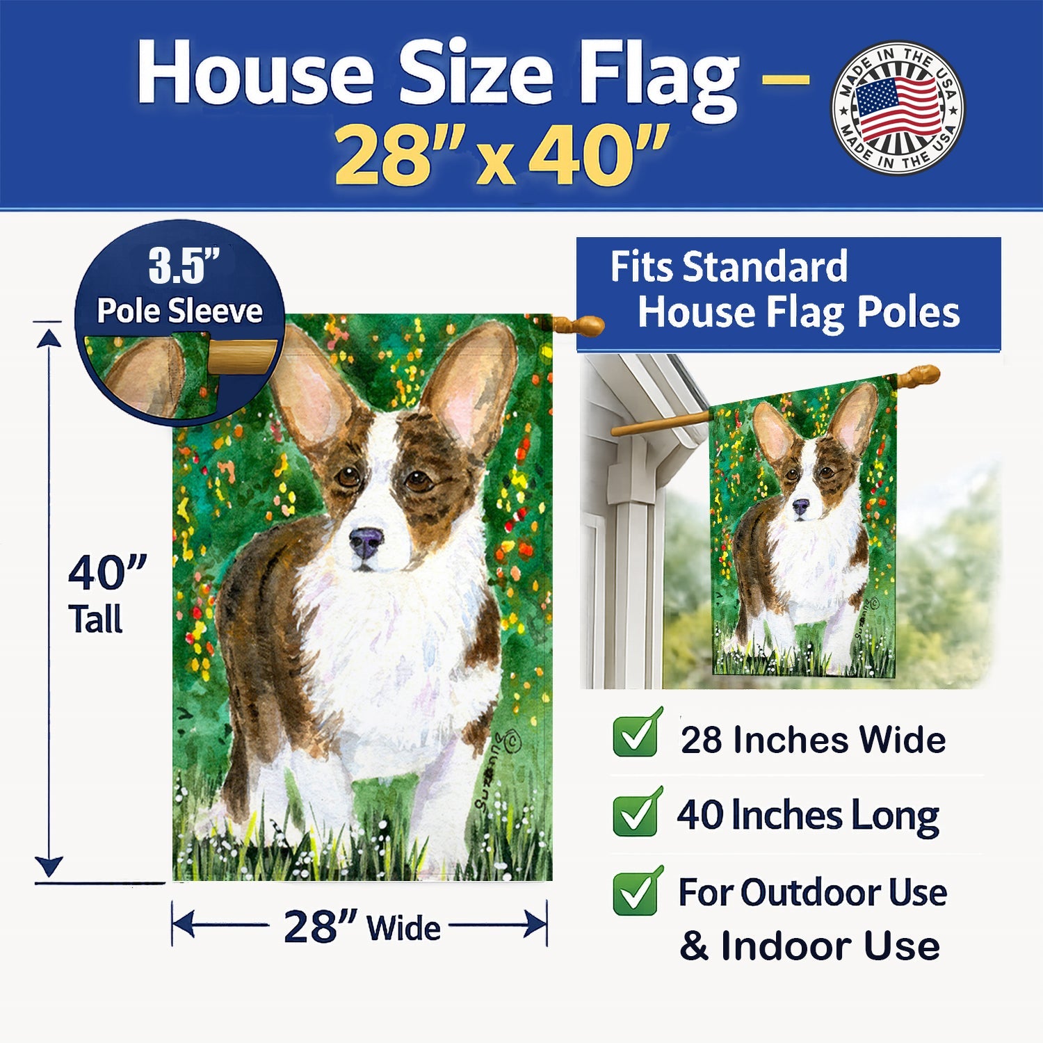 Corgi House Flag 28x40 Porch Sleeve Pole Decorative Outside Yard Banner Artwork Wall Hanging, Polyester