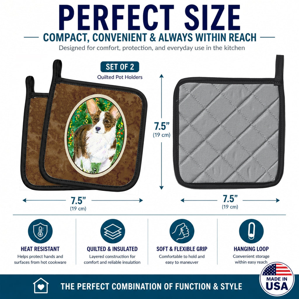 Corgi Pot Holder Set of 2 Heat Resistant Quilted Hot Pads 7.5 x 7.5 Inch, Insulated Kitchen Trivets for Cooking & Baking