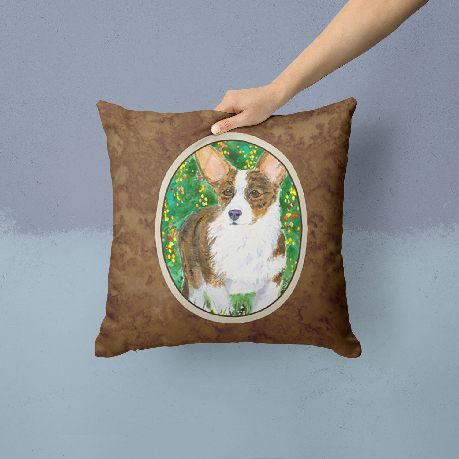 Corgi Decorative Throw Pillow 14x14 Indoor Outdoor Accent Cushion, Fabric Cover with Insert for Sofa, Bed, Porch & Living Room