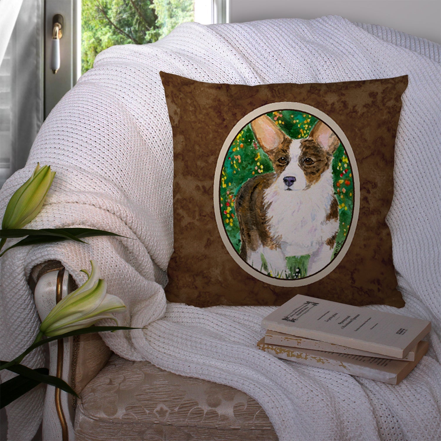 Corgi Decorative Throw Pillow 14x14 Indoor Outdoor Accent Cushion, Fabric Cover with Insert for Sofa, Bed, Porch & Living Room