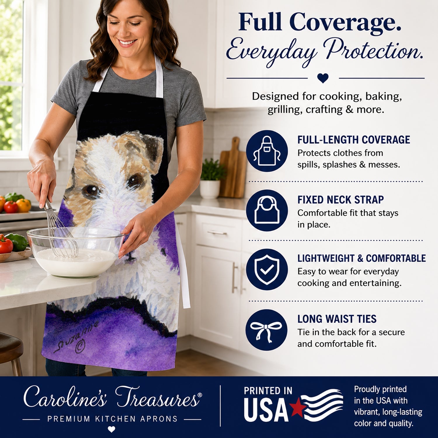 Fox Terrier Apron Cooking Kitchen Server Baking Crafts Gardening for Adult Women Men, Unisex, Large, Multicolor