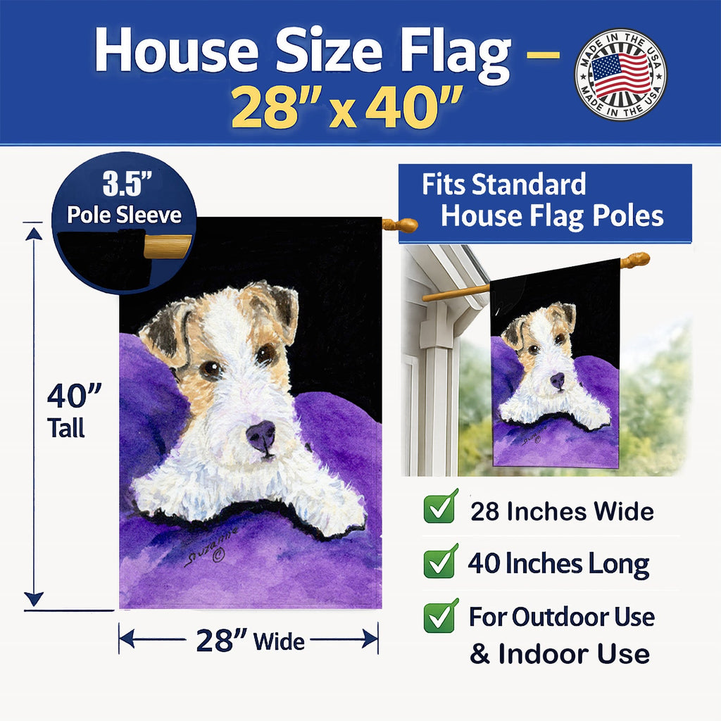 Fox Terrier House Flag 28x40 Porch Sleeve Pole Decorative Outside Yard Banner Artwork Wall Hanging, Polyester