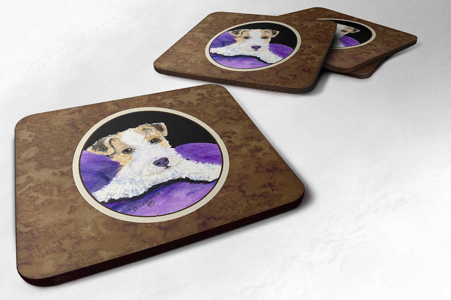Fox Terrier Foam Coasters Set of 4 Cup Coasters for Indoor Outdoor, Tabletop Protection, Anti Slip, Mouse pad Material