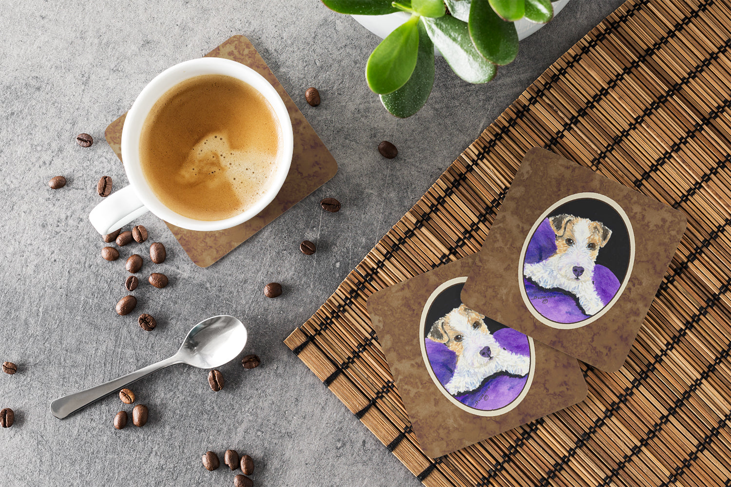 Fox Terrier Foam Coasters Set of 4 Cup Coasters for Indoor Outdoor, Tabletop Protection, Anti Slip, Mouse pad Material