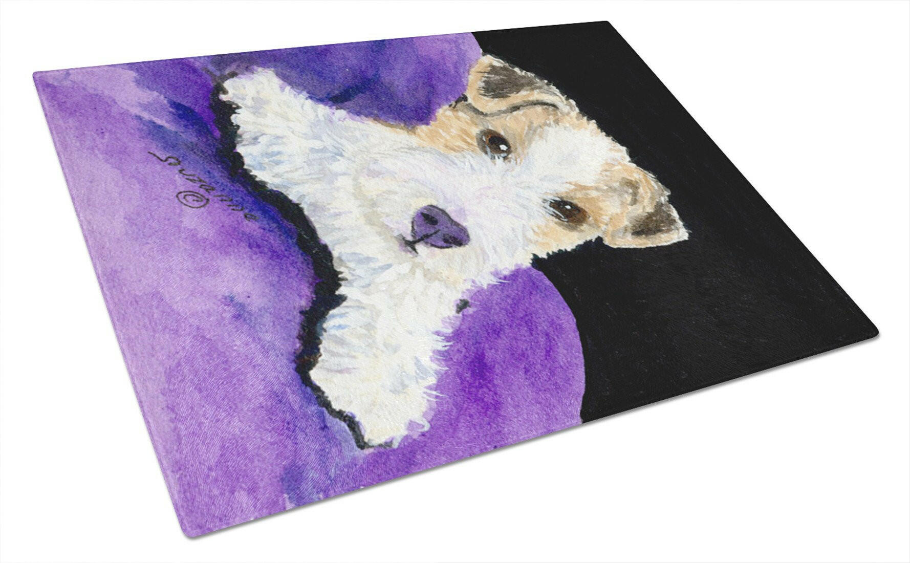 Fox Terrier Cutting Board Tempered Glass Kitchen Cutting Surface, Heat Resistant Chopping, Non-Slip Feet, Food Prep & Serving