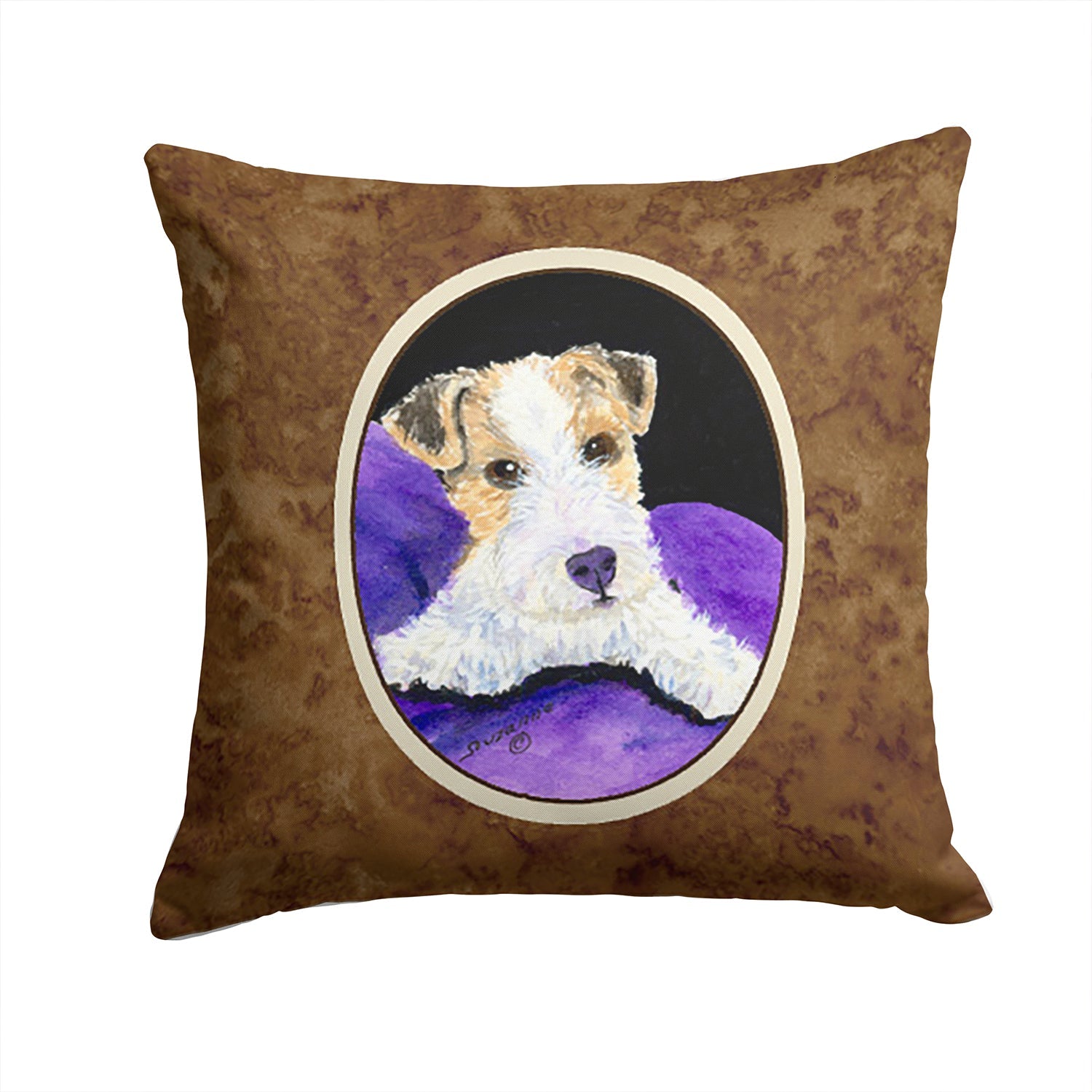 Fox Terrier Decorative Throw Pillow 14x14 Indoor Outdoor Accent Cushion, Fabric Cover with Insert for Sofa, Bed, Porch & Living Room