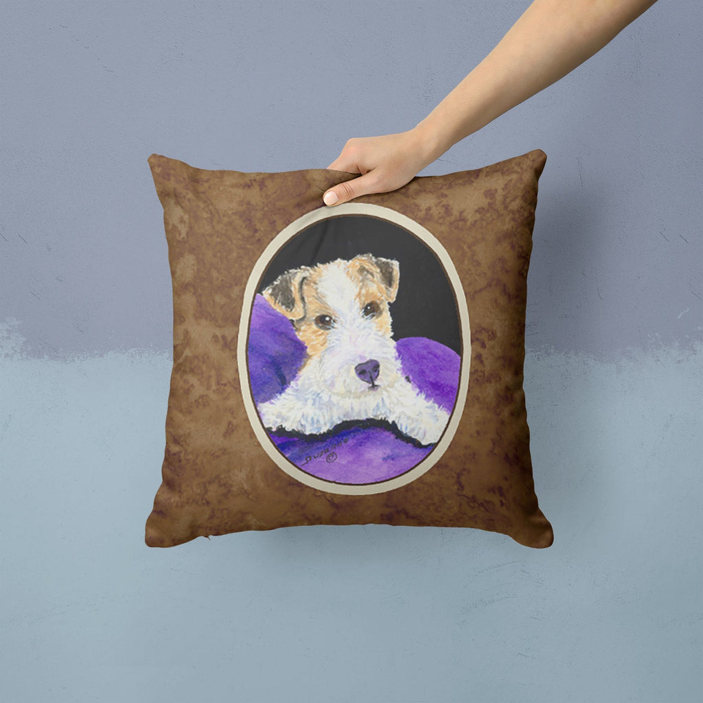 Fox Terrier Decorative Throw Pillow 14x14 Indoor Outdoor Accent Cushion, Fabric Cover with Insert for Sofa, Bed, Porch & Living Room