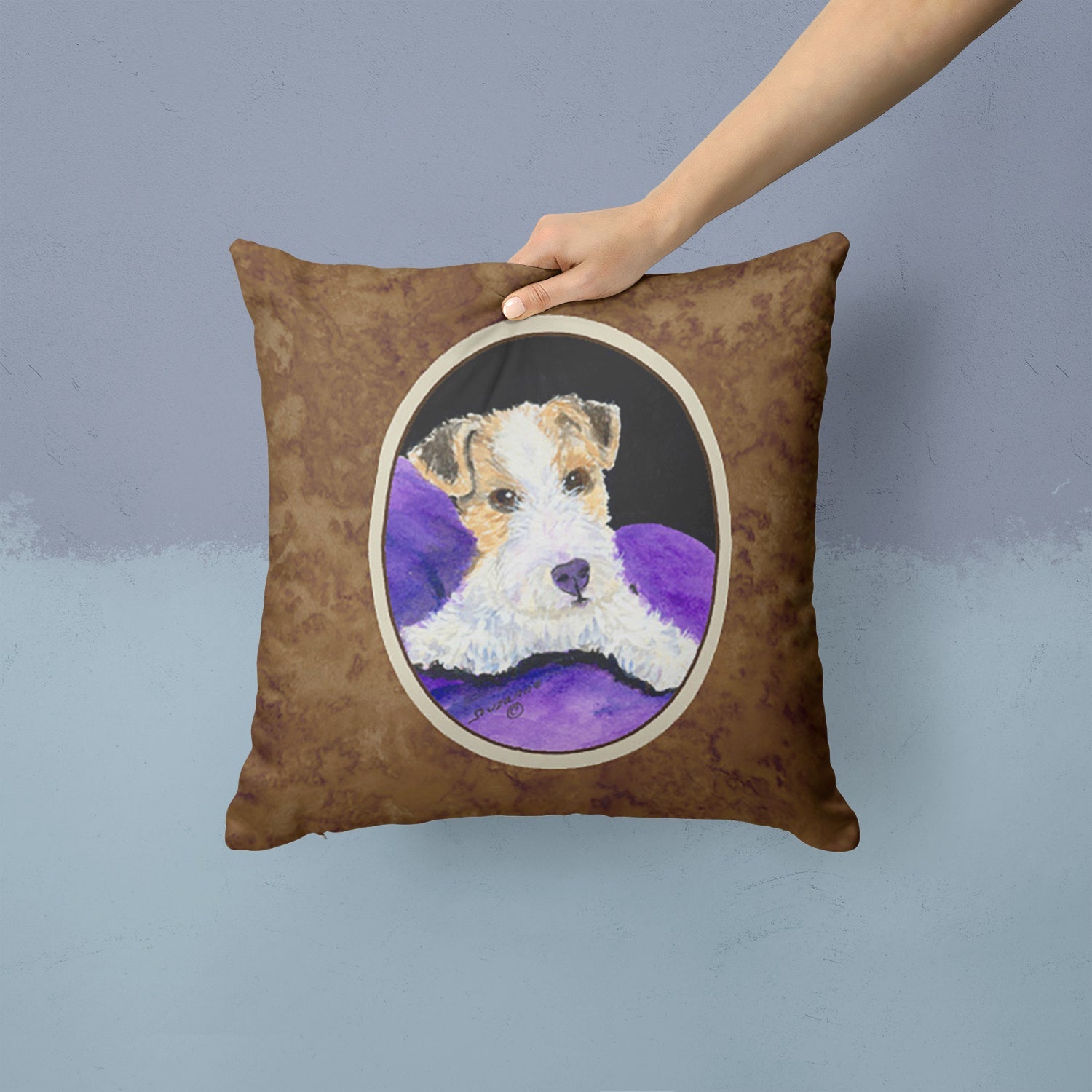 Fox Terrier Decorative Throw Pillow 14x14 Indoor Outdoor Accent Cushion, Fabric Cover with Insert for Sofa, Bed, Porch & Living Room