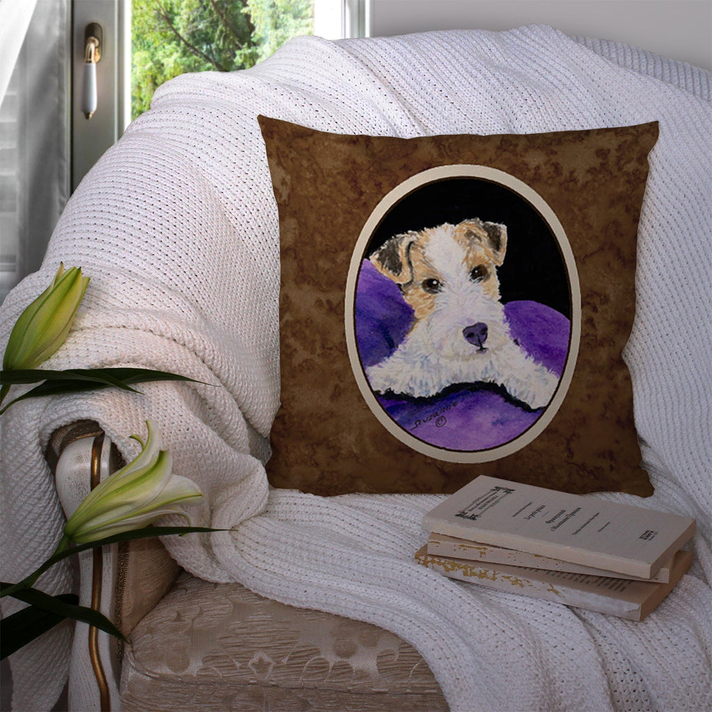 Fox Terrier Decorative Throw Pillow 14x14 Indoor Outdoor Accent Cushion, Fabric Cover with Insert for Sofa, Bed, Porch & Living Room