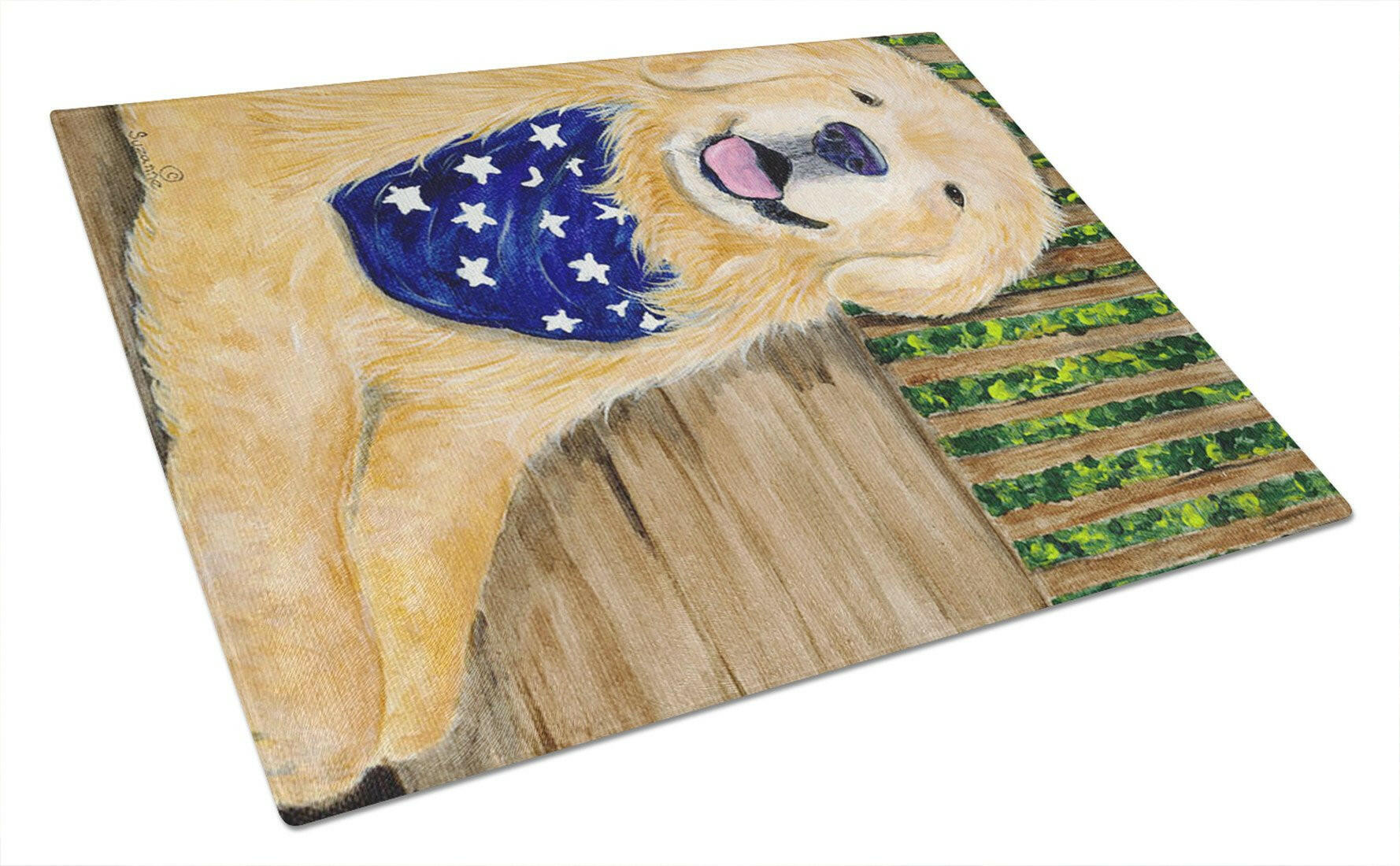 Golden Retriever Cutting Board Tempered Glass Kitchen Cutting Surface, Heat Resistant Chopping, Non-Slip Feet, Food Prep & Serving