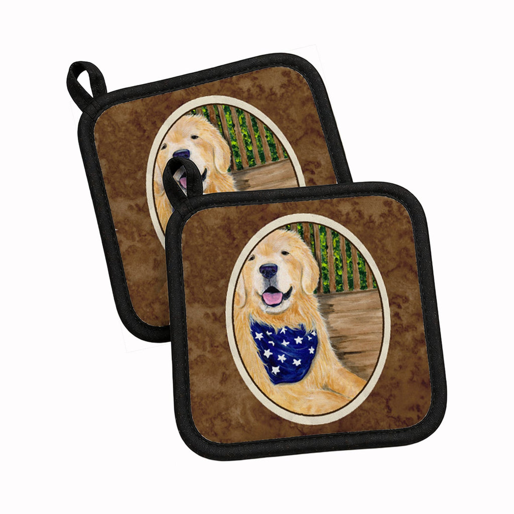 Golden Retriever Pot Holder Set of 2 Heat Resistant Quilted Hot Pads 7.5 x 7.5 Inch, Insulated Kitchen Trivets for Cooking & Baking