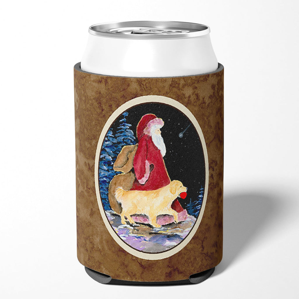 Santa Claus with  Golden Retriever Can or Bottle Hugger Cooler Sleeve for Standard 12 oz Cans, Insulated Foam Beer & Soda Can Hugger Reusable