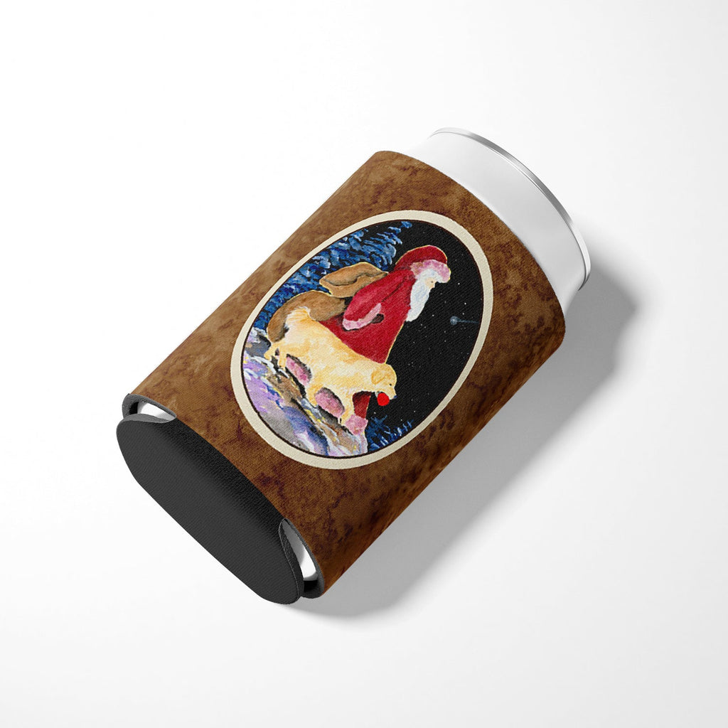 Santa Claus with  Golden Retriever Can or Bottle Hugger Cooler Sleeve for Standard 12 oz Cans, Insulated Foam Beer & Soda Can Hugger Reusable