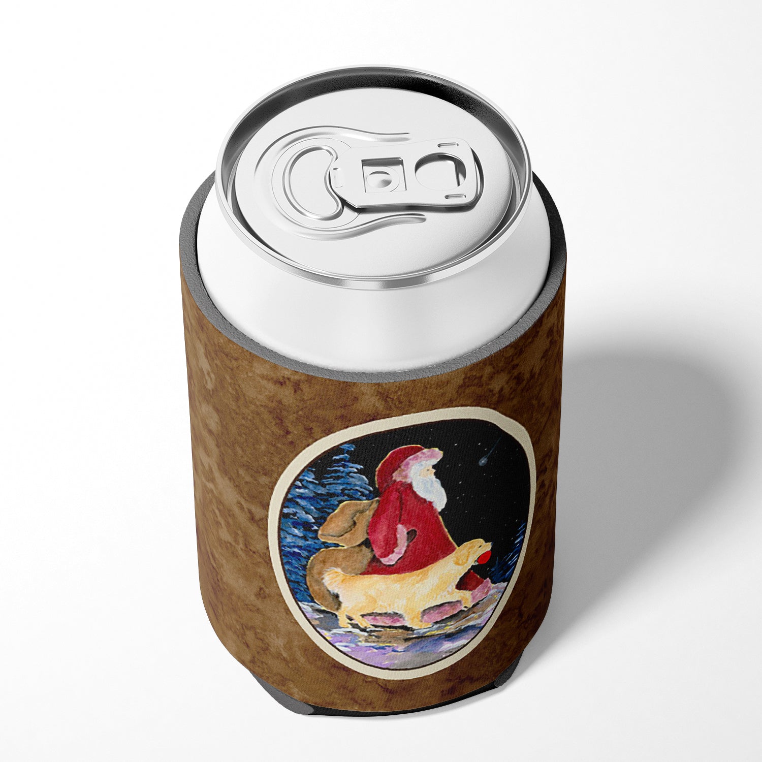 Santa Claus with  Golden Retriever Can or Bottle Hugger Cooler Sleeve for Standard 12 oz Cans, Insulated Foam Beer & Soda Can Hugger Reusable