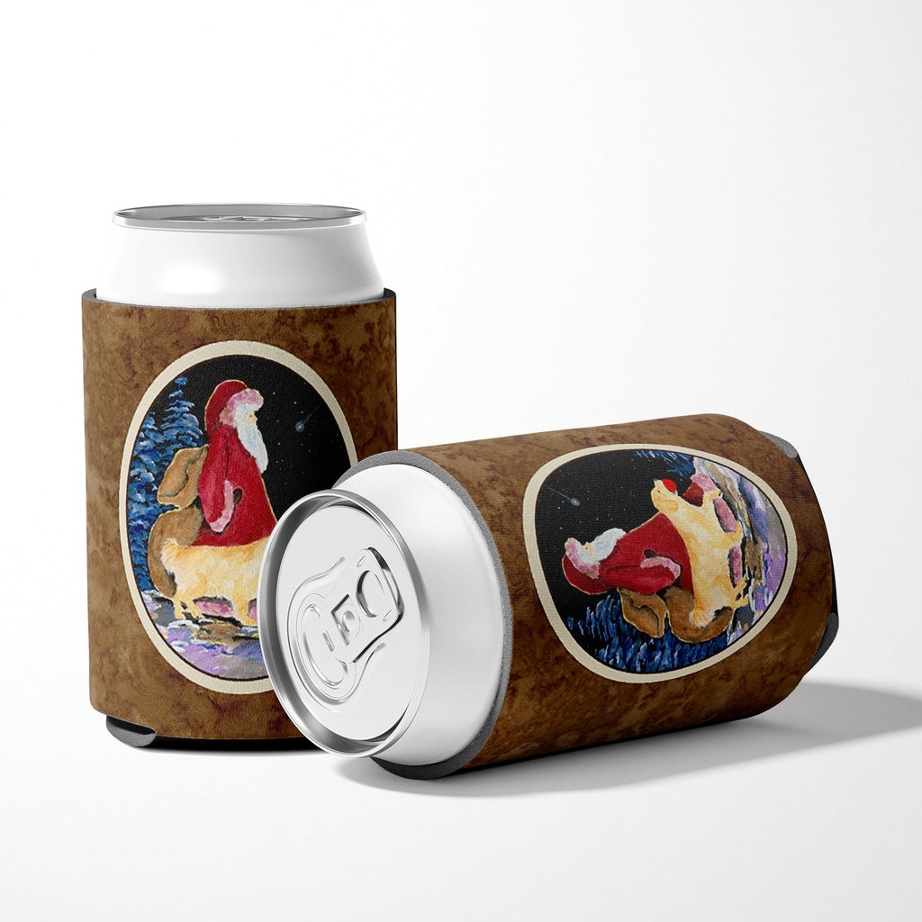 Santa Claus with  Golden Retriever Can or Bottle Hugger Cooler Sleeve for Standard 12 oz Cans, Insulated Foam Beer & Soda Can Hugger Reusable