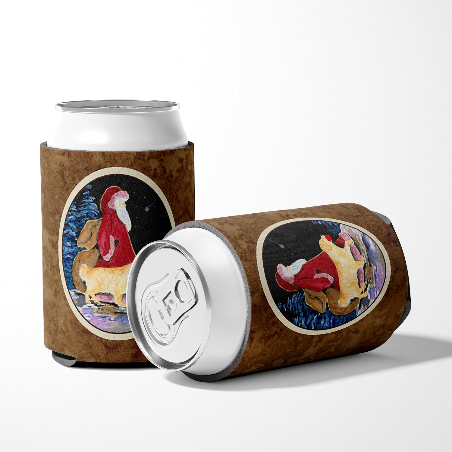 Santa Claus with  Golden Retriever Can or Bottle Hugger Cooler Sleeve for Standard 12 oz Cans, Insulated Foam Beer & Soda Can Hugger Reusable