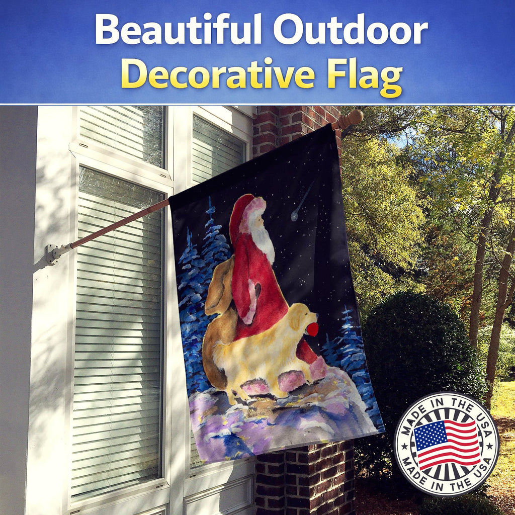 Santa Claus with  Golden Retriever House Flag 28x40 Porch Sleeve Pole Decorative Outside Yard Banner Artwork Wall Hanging, Polyester
