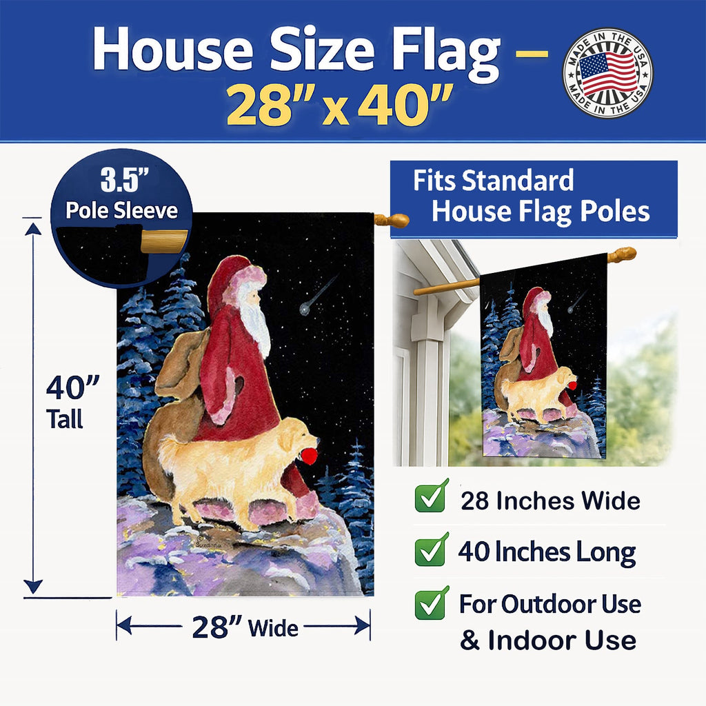 Santa Claus with  Golden Retriever House Flag 28x40 Porch Sleeve Pole Decorative Outside Yard Banner Artwork Wall Hanging, Polyester