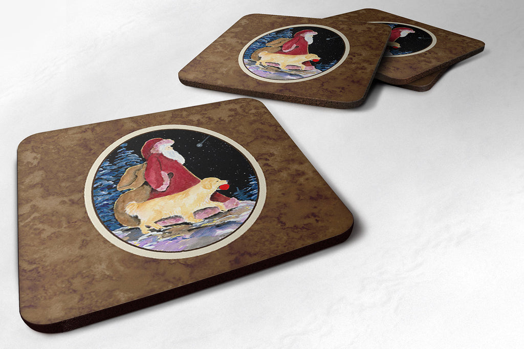 Santa Claus with  Golden Retriever Foam Coasters Set of 4 Cup Coasters for Indoor Outdoor, Tabletop Protection, Anti Slip, Mouse pad Material