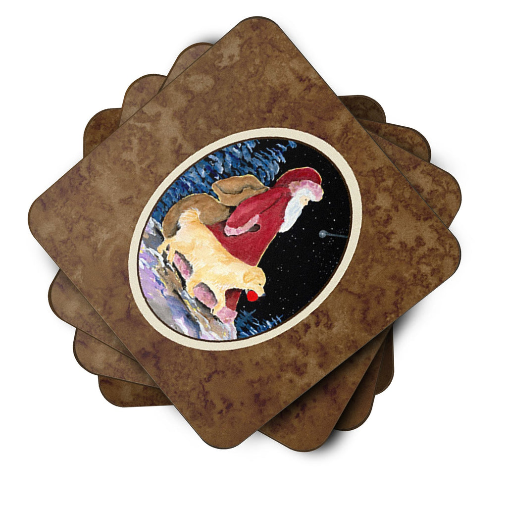 Santa Claus with  Golden Retriever Foam Coasters Set of 4 Cup Coasters for Indoor Outdoor, Tabletop Protection, Anti Slip, Mouse pad Material
