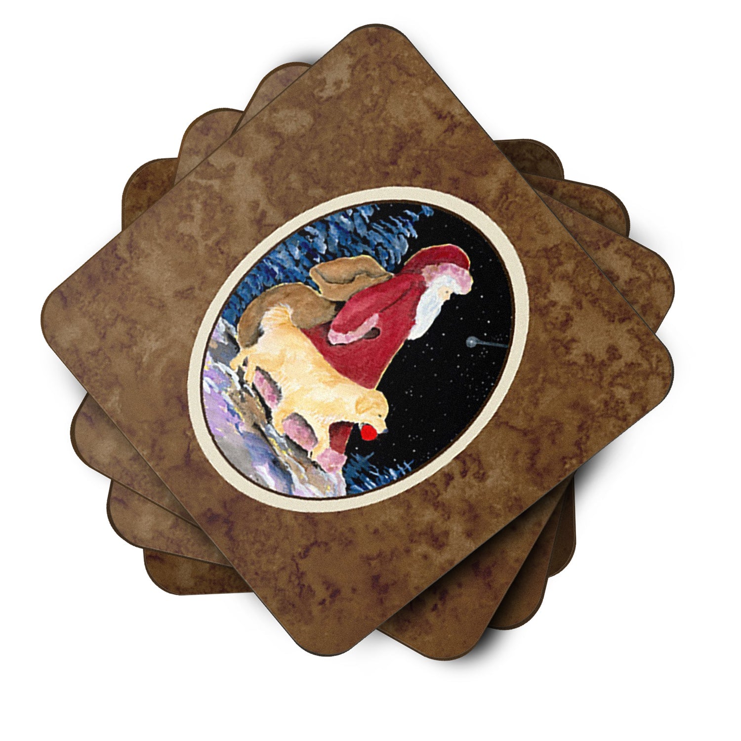 Santa Claus with  Golden Retriever Foam Coasters Set of 4 Cup Coasters for Indoor Outdoor, Tabletop Protection, Anti Slip, Mouse pad Material