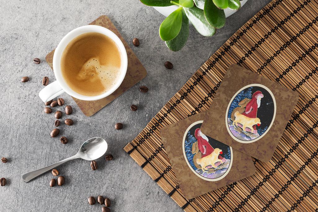 Santa Claus with  Golden Retriever Foam Coasters Set of 4 Cup Coasters for Indoor Outdoor, Tabletop Protection, Anti Slip, Mouse pad Material