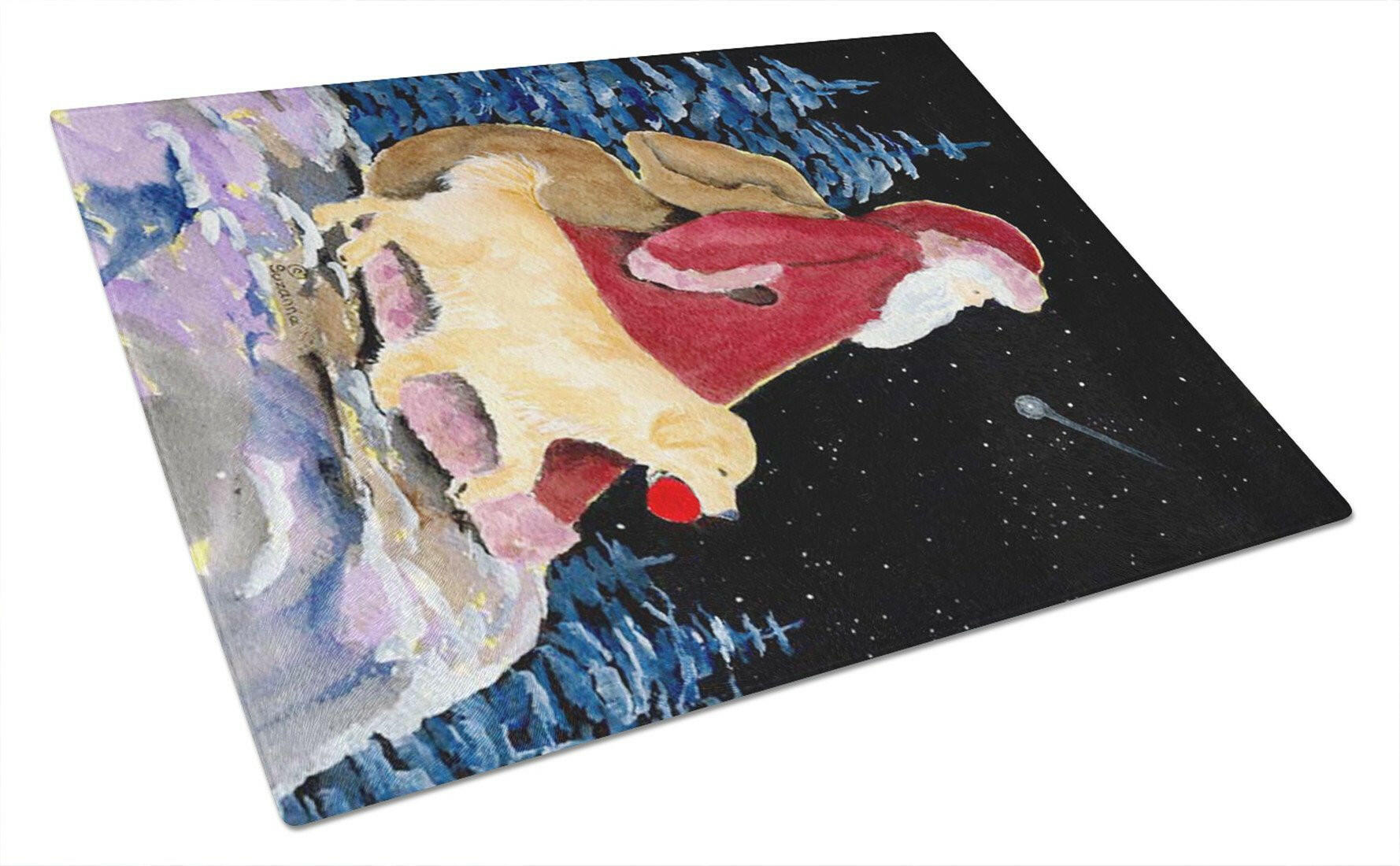 Santa Claus with  Golden Retriever Cutting Board Tempered Glass Kitchen Cutting Surface, Heat Resistant Chopping, Non-Slip Feet, Food Prep & Serving