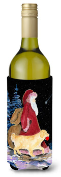 Santa Claus with  Golden Retriever Wine Bottle Hugger Gift Sleeve for Standard 750 ml Bottles, Insulated Reusable Also Fits Mini Shot & Pint Bottles