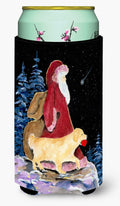 Santa Claus with  Golden Retriever Tall Boy Hugger Can Cooler Sleeve Machine Washable Drink Collapsible Insulator Beverage Insulated Holder