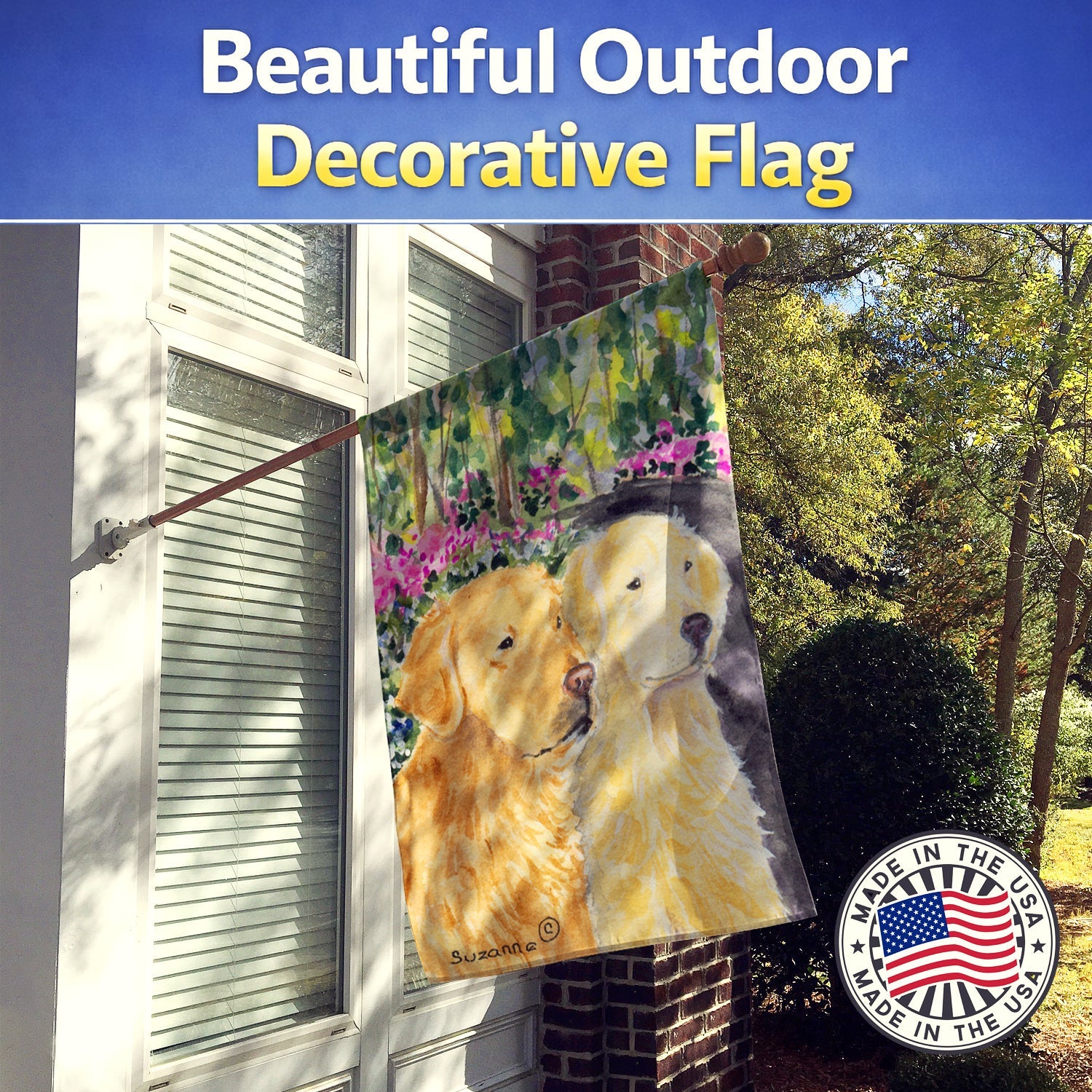 Golden Retriever House Flag 28x40 Porch Sleeve Pole Decorative Outside Yard Banner Artwork Wall Hanging, Polyester