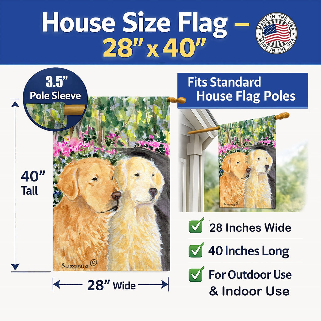 Golden Retriever House Flag 28x40 Porch Sleeve Pole Decorative Outside Yard Banner Artwork Wall Hanging, Polyester