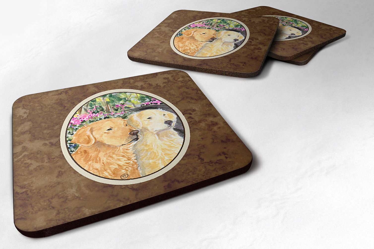 Golden Retriever Foam Coasters Set of 4 Cup Coasters for Indoor Outdoor, Tabletop Protection, Anti Slip, Mouse pad Material