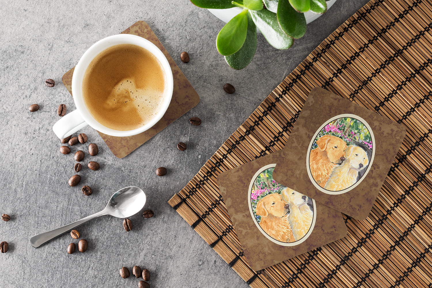 Golden Retriever Foam Coasters Set of 4 Cup Coasters for Indoor Outdoor, Tabletop Protection, Anti Slip, Mouse pad Material