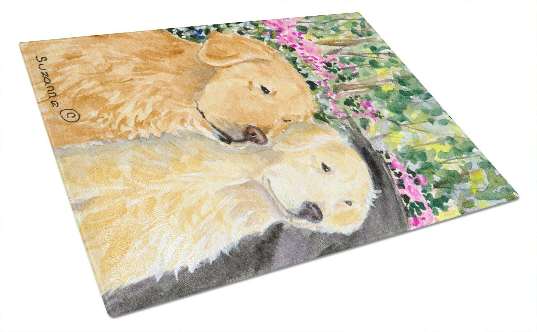 Golden Retriever Cutting Board Tempered Glass Kitchen Cutting Surface, Heat Resistant Chopping, Non-Slip Feet, Food Prep & Serving